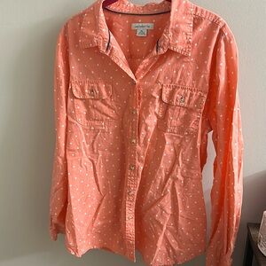 Liz Claiborne Linen Blend Polka Dot Button Up